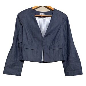 Nanette Lepore Blazer Womens S Blue Denim-Like Y2K  Hook-Eye Closure Hippie